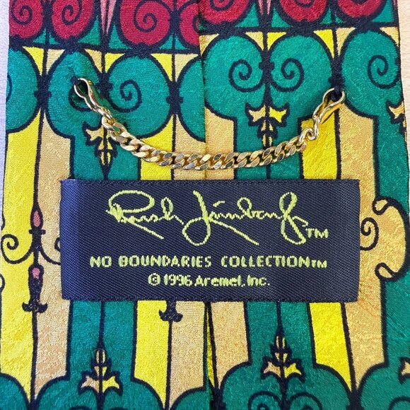 Rush Limbaugh No Baudaries Collections Yellow/Teal Silk Tie Vibrant Design - Picture 2 of 7